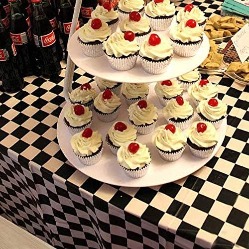 Newthinking Checkered Racing Party Table Cloth, 2 Pack 54" X 108" Rectangular Wipe Clean Plastic Table Cover for Party Decorations, Racing, Birthday Party Supplies(Black and White Checkered)