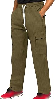 OULIWANGLUO Men's Multi-Pocket Tied Straight Pants Loose Middle Waist Slacks Micro-Elastic Breathable Trousers