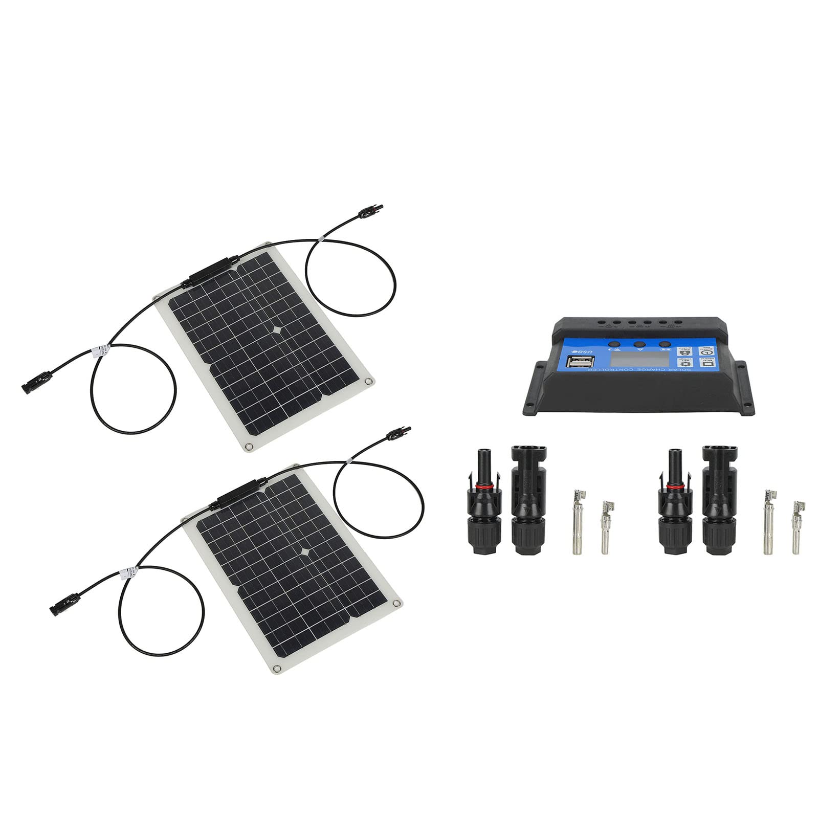 Panel solar de 15 W, placa de carga solar monocristalina portátil impermeable para yates de motor de automóviles al aire libre (controlador de panel solar 30 A), (Panel solar +