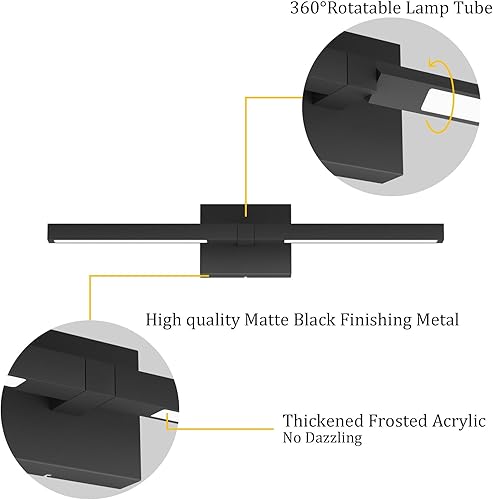 Miniatura 2 de Ralbay Lámpara de tocador negra de 24 pulgadas LED moderna para tocador de baño sobre espejo (luz blanca)