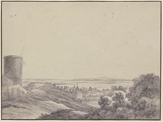 Landscape, Left a Tower, Some Walls and Houses, Right Bushes, Distant View 48x36 Huge UnFramed Art Print Poster Ready for Framing by Antonie Waterloo