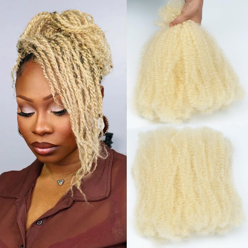 Afro Kinky Curly Bulk Blend Semi Human Hair 18 Inch 100g Afro Kinky Semi Hair Bulk for Mini Twist Dreadlock Extensions Micro Locs Repair Soft 4C Curly for Braids (613blonde)