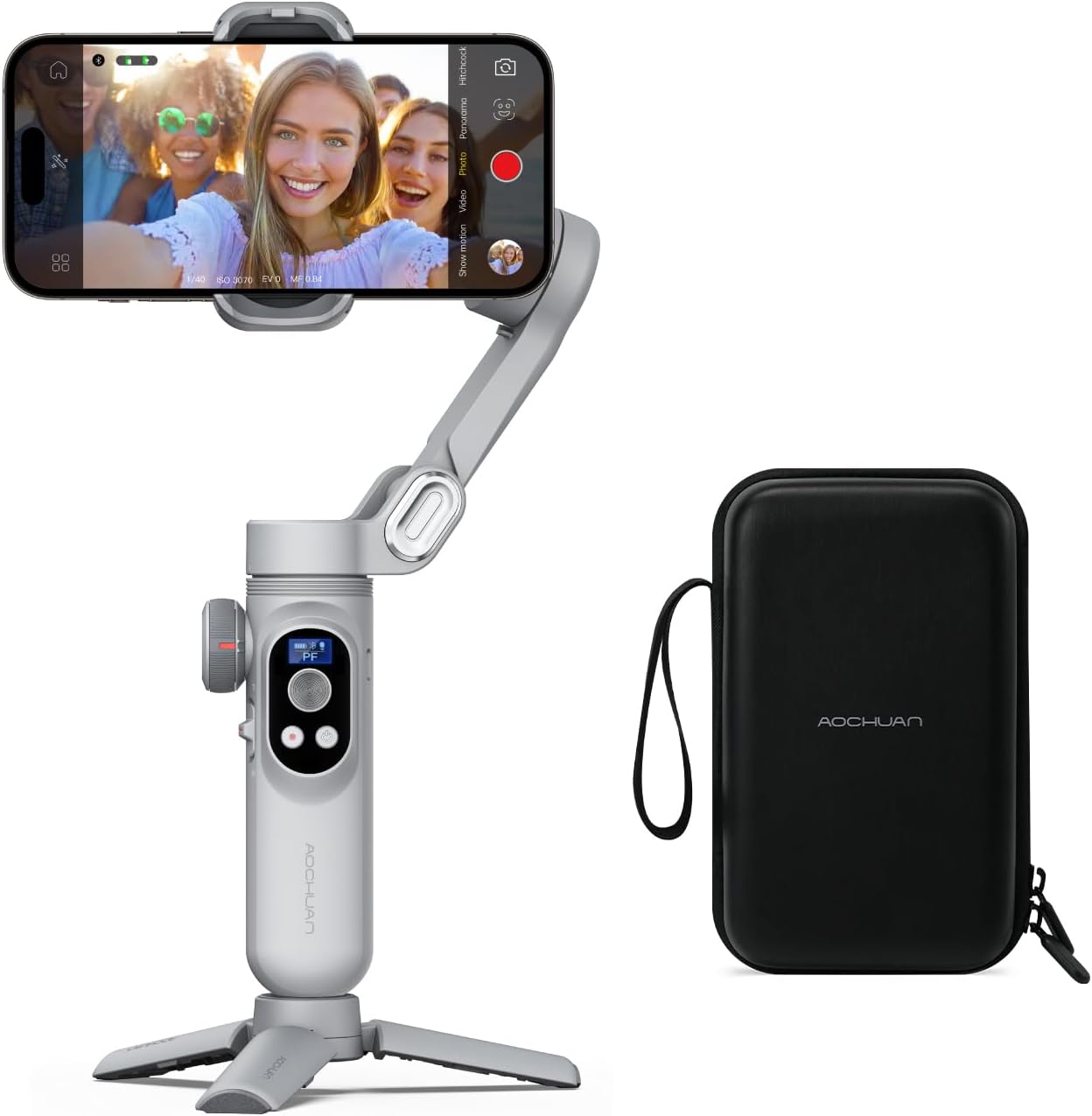AOCHUAN 3-Axis Gimbal Stabilizer for Smartphone Smart XPro Grey & B20 Storage Bag