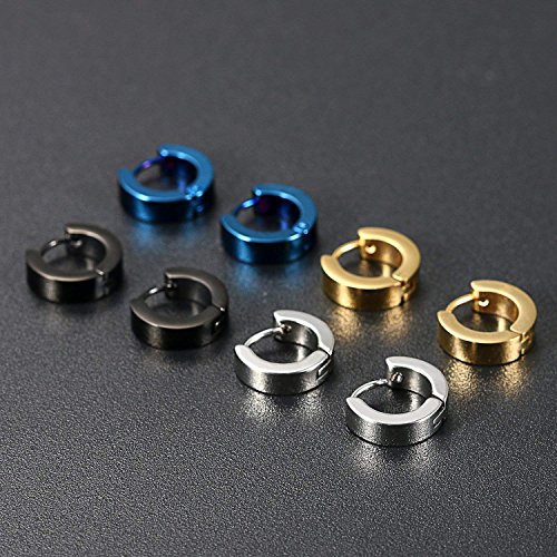 Stainless Steel Huggies Earrings, Hoop Ear Stud For Men And Women 4 Pairs Set Black Silver Gold #TOP2