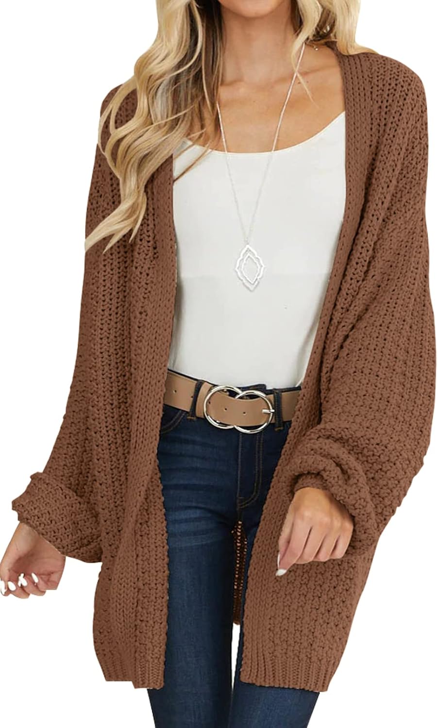 VTSGN Women's Long Sleeve Oversized Open Front Chunky Knit Cardigan Sweater with Pockets at  Women’s Clothing store