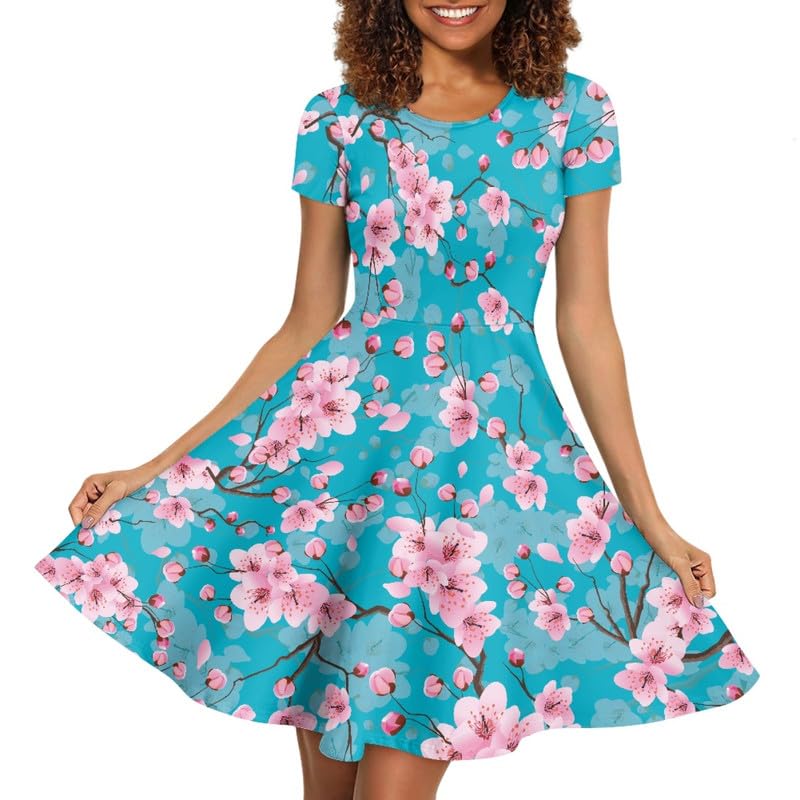 Image of Irisjudy T Shirt Dress for Women Short Sleeve Girls Short Sleeve Dress Plus Size, O Neck Knee Length Midi Dress for Ladies