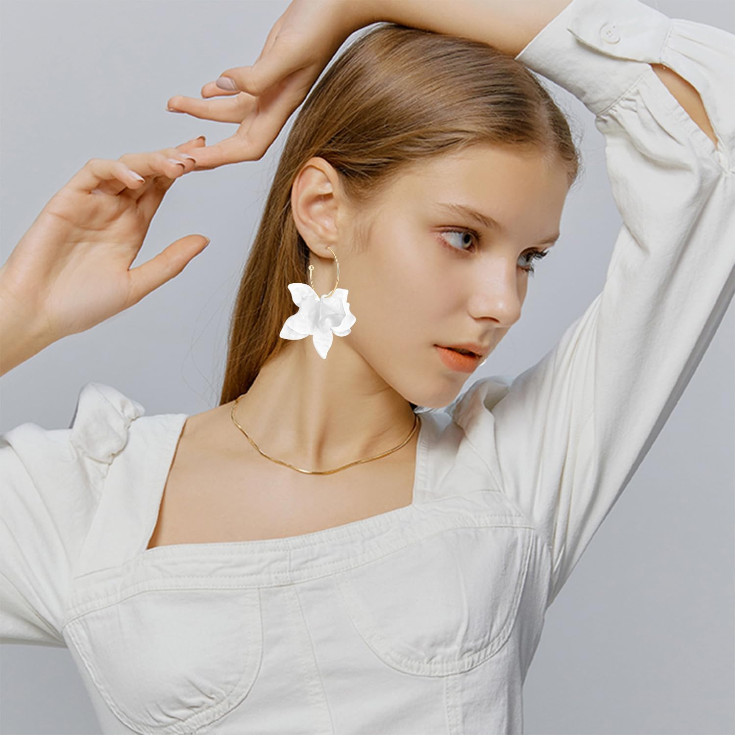 Bohemian Acrylic Flower Lightweight Dangle Drop Earrings Resin Large Flower Petal Floral Statement Hook Earrings for Women - Image 2