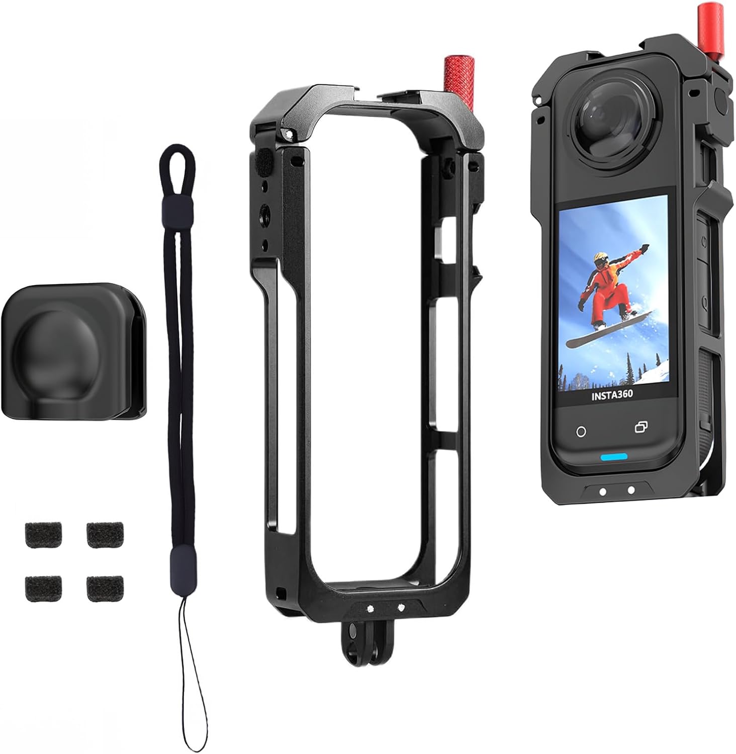Metal Cage for Insta 360 X5 Camera, Lenofocus Insta 360 X5 Cage Aluminum Alloy Protective Case Accessories with Quick Release, Dual Cold Shoe Mounts and 1/4" Screw Hole for Insta360 X5
