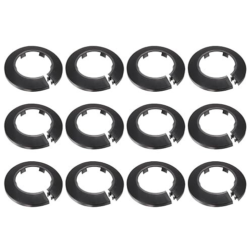 uxcell 12 Pcs Flange Water Pipe Cover, 3.4"x 2"x 0.5" Plastic Round Escutcheon Pipe Collar Clip-on Pipe Cover Radiator Wall Split Flange for 50mm/1.97" Out Diameter Pipe Tube, Black