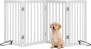 Freistehende Hundegitter für Türen, Faltbares Hundegitter Innen, Haustiergitter für Türen Schlafzimmer, Welpengitter mit Metallstützfüßen, Raumteiler 4 Paneele (Weiß)