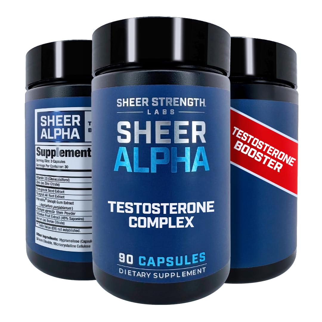 Sheer Strength LabsTestosterone Booster T-Booster for Men - Clinically Backed Dose, Strongest Formula - Made in USA - Premium Blend of Fadogia Agrestis Tongkat Ali and Shilajit. 30 Servings