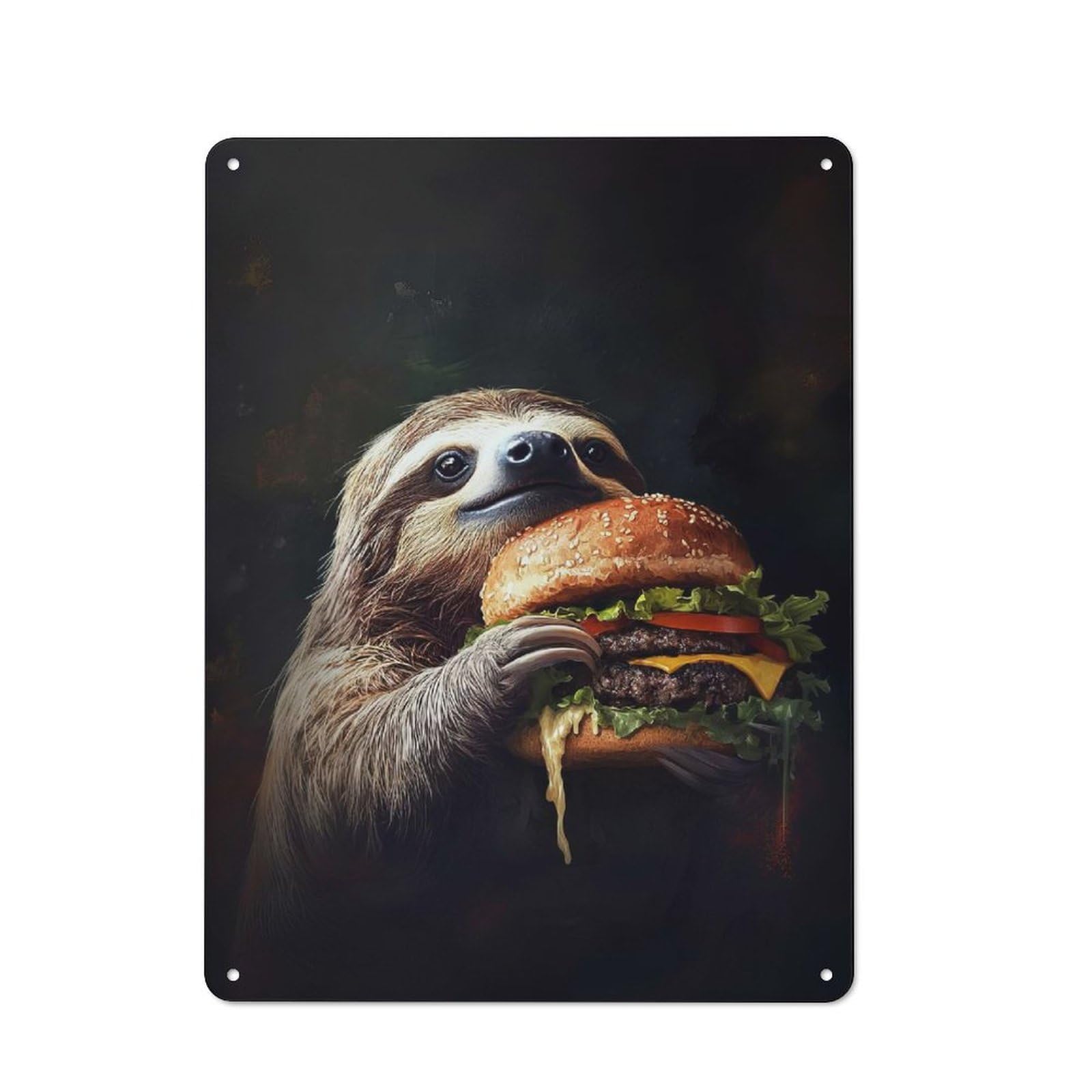 Junmoney Sloth Eating Burger Tin Wall Plaque 40X30cm With For Home Bar Wall, For Kitchen And Home Bar Decor, For Home Office And Studio Walls