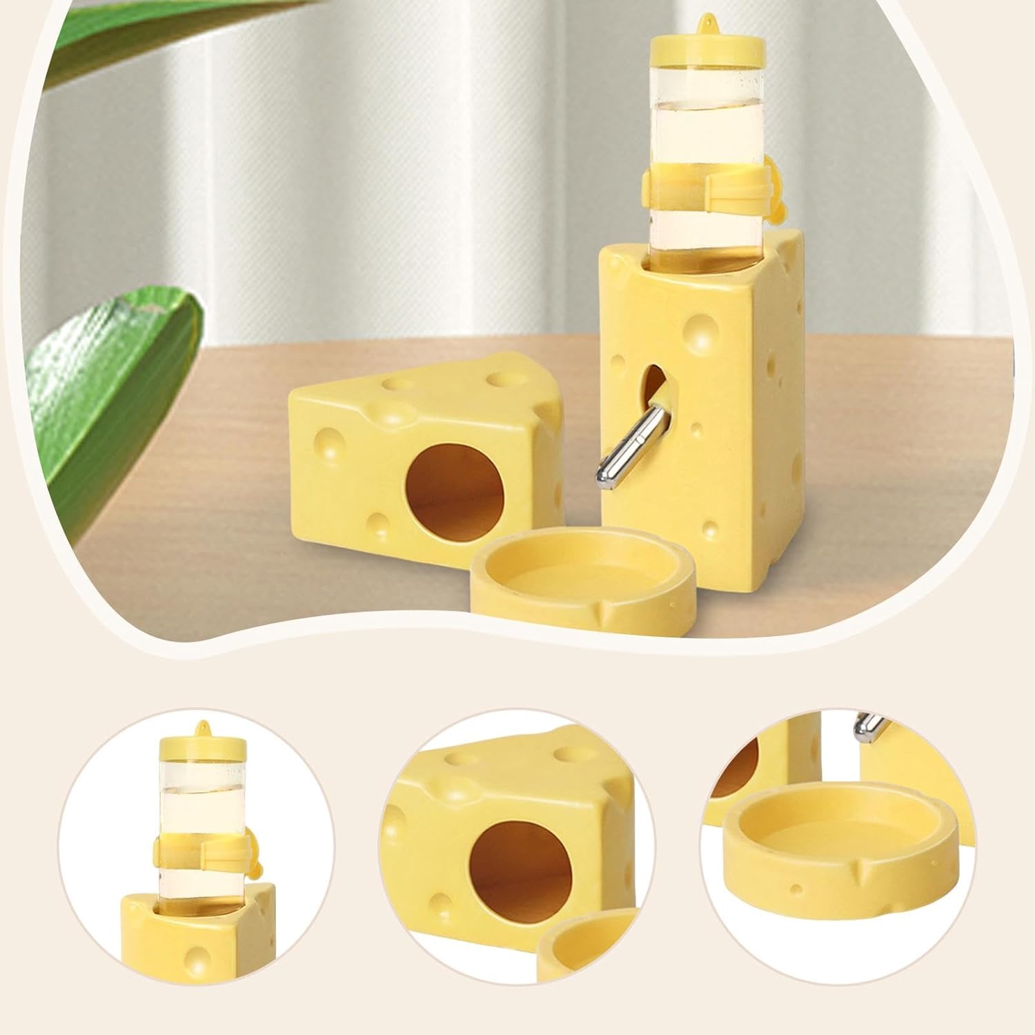 Ceramic Hamster Hideout Cage Accessories Small Pet Hideout Cave with Multifunction Decor, Yellow L