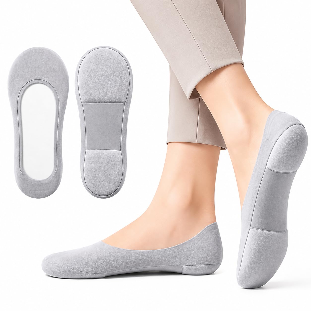 No Show Foam Liner Socks for Women | Ultra Low Cut Invisible Cotton Socks Anti-Slip Grip Flat Heel Grip Cotton Cushion Socks Pain Relief Pads Lightweight & Breathable Stretch Fabric Free Size Pair-image-29