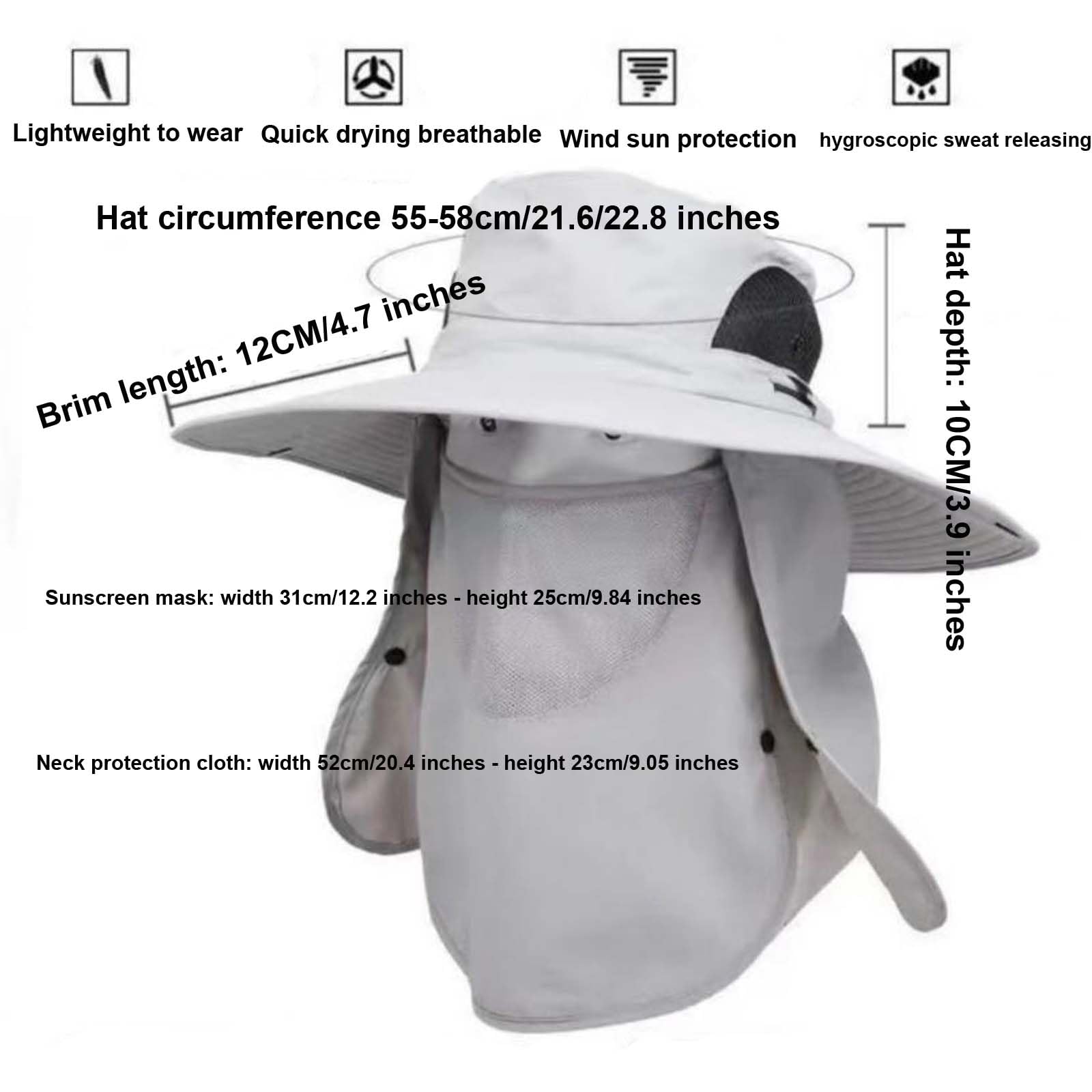 Cappello da pesca per uomo e donna, con protezione solare UPF 50+ e patta per il collo, cappello da spiaggia, cappello da escursionismo, cappello da pesca