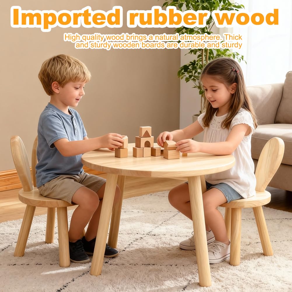 CEWROM Taburete de madera maciza, forma de orejas de conejo, silla infantil con respaldo de orejas de conejo, muebles redondos de madera para niños, para comer, leer y jugar