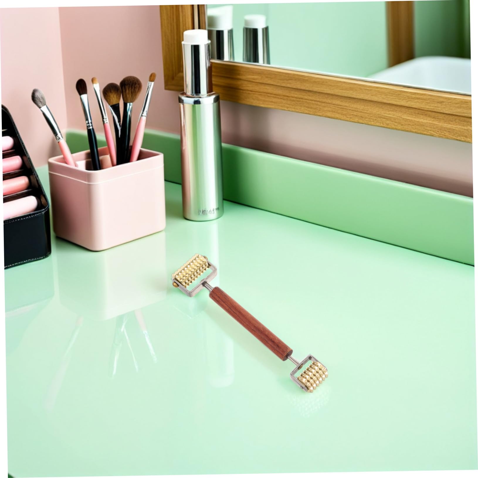 Rodillo Facial de Madera Natural para Mujer Masajeador Multifuncional V para Tonificar Levantar y Relajar Músculos Faciales Herramienta Compacta para Cuidado Piel Casa y Viaje