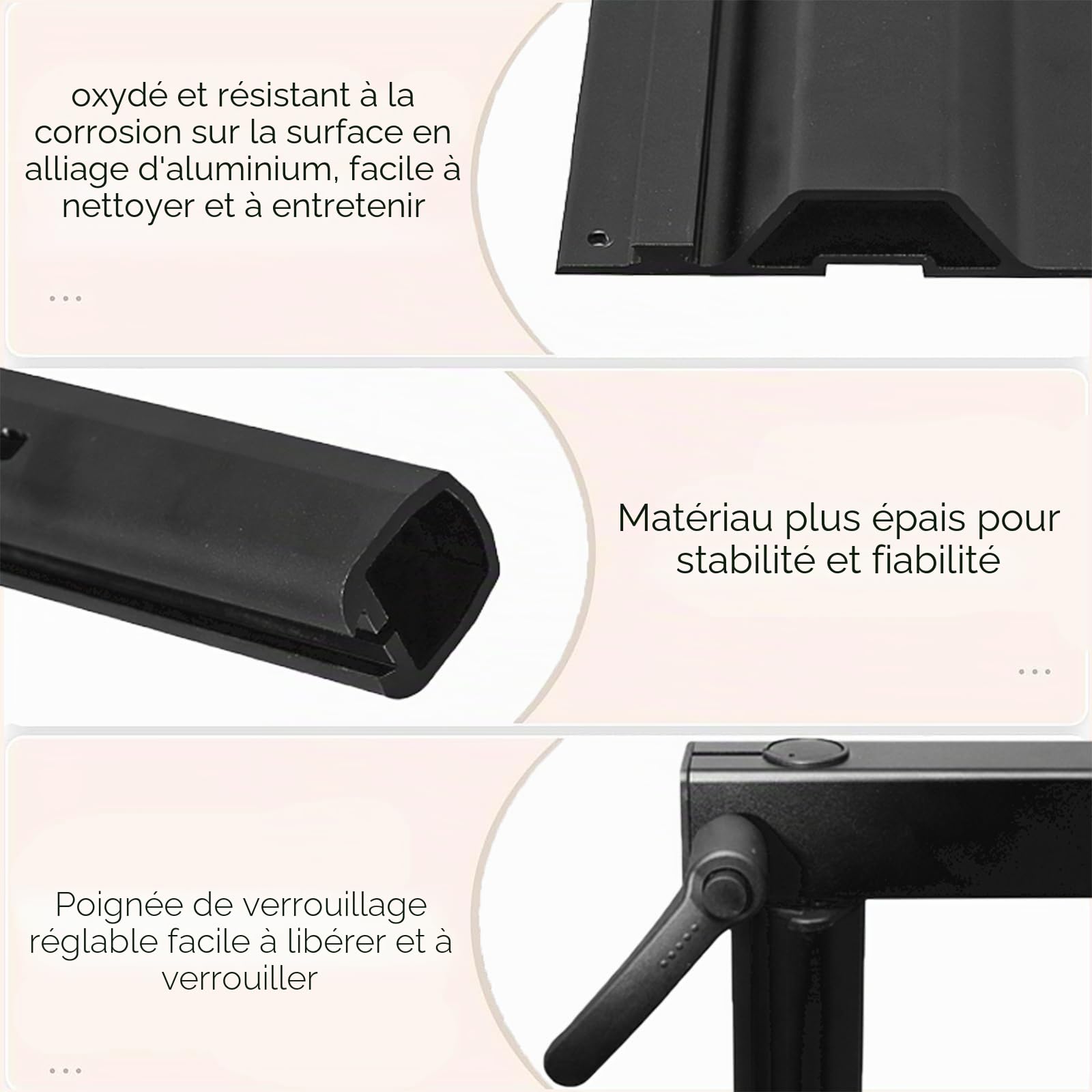 Pied de table de camping-car, pivote à 360 degrés, amovible, support de pied de table de camping-car en alliage d'aluminium premium, accessoires de camping-car réglables pour camping-car