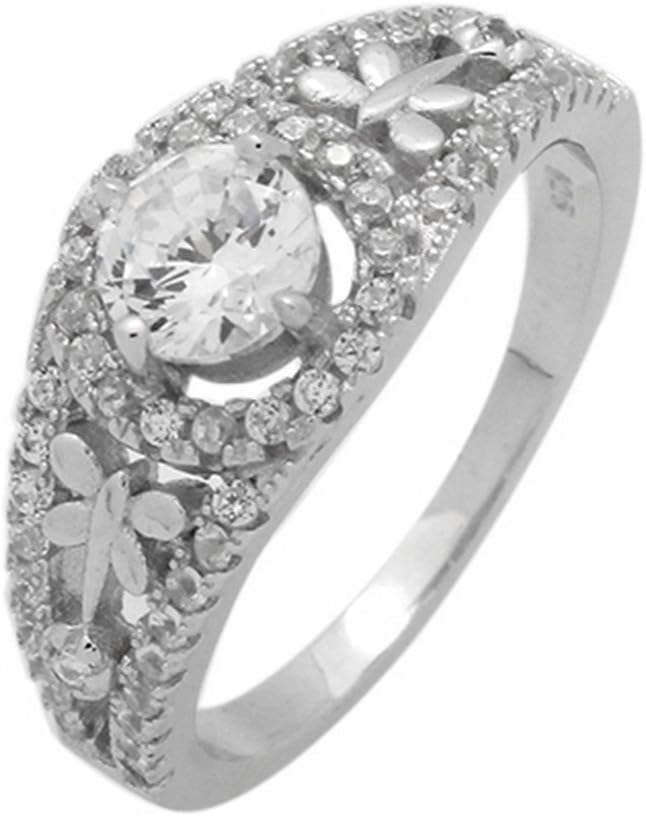 Blue Apple Co. Halo Dazzling Engagement Ring Dragonfly Accent Round Cubic Zirconia 925 Sterling Silver