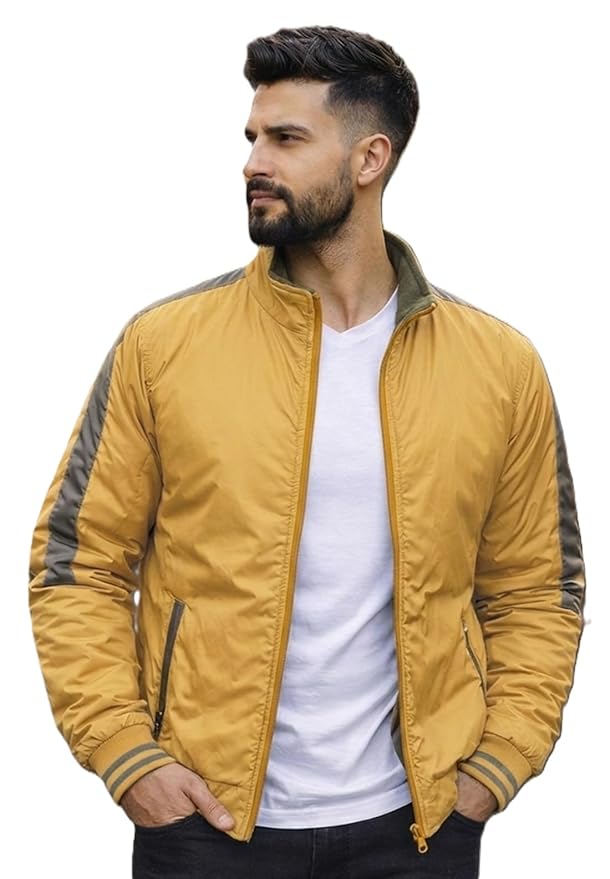 Ben Martin Men’s Stylish Reversible Bomber Jacket || Mustard & Olive Jacket For Men || Lightweight Nylon Winter Jacket with Ribbed Cuffs || Casual & Smart Winter Wear || Double Sided Winter Jackets.