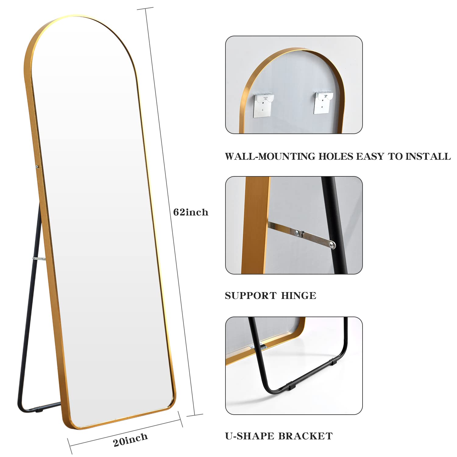 Buy BOJOY Full Length Mirror 62"x20", Arched Mirror, Floor Mirror with