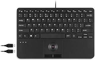 Perixx PERIBOARD-526 US, Wired Mini USB Keyboard with Trackball - X Type Scissor Keys - 11.18x7.17x1.1 Inches - Build-in 2 USB Hubs - US English