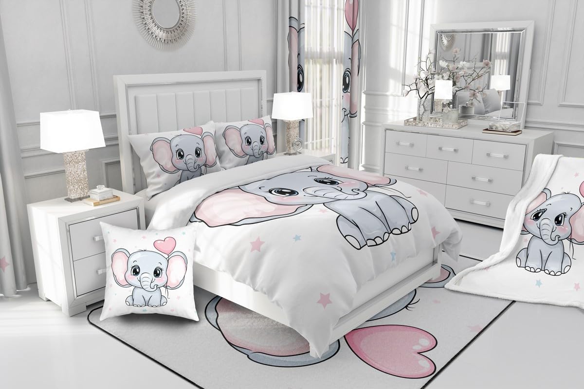 Feelyou Elephant Curtains for Bedroom Living Room Cute Baby Elephant Curtains for Kids Boys Girls Cartoon Elephant Printed Windows Drapes Cute Animal Room Decoration,42 X 63 Inch,2 Panels