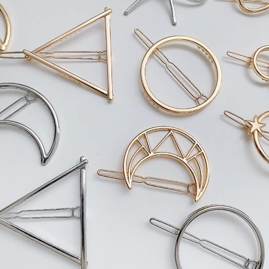 Gold & Silver Metal Minimalist Different Designs Hair Clip for Girls & Women (Silver Metal Minimalist clip 12pc)