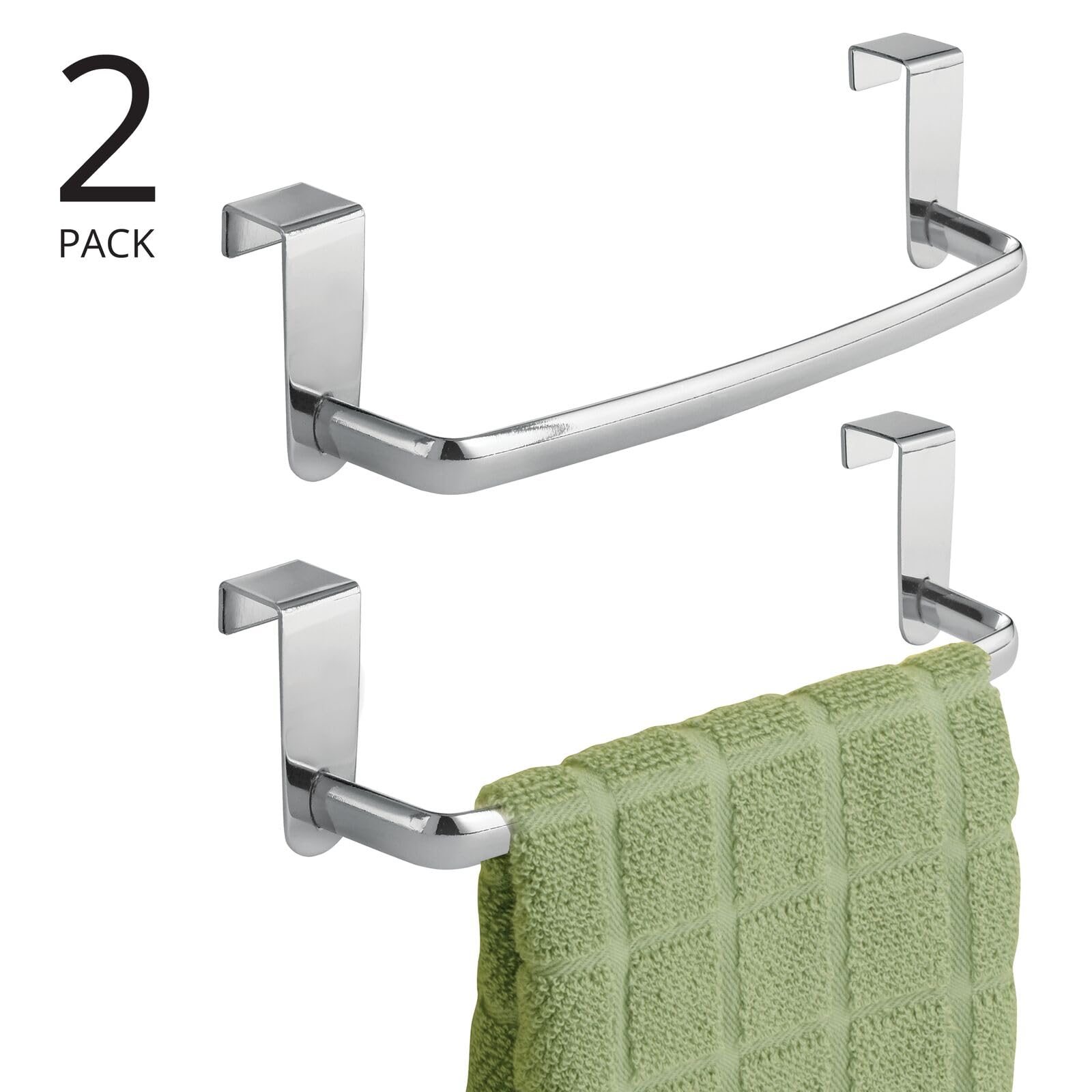 2 Porta Asciugamani Da Anta Senza Fori - Acciaio Inox, Strisce Antigraffio, Per Cucina E Bagno, 23.6cm