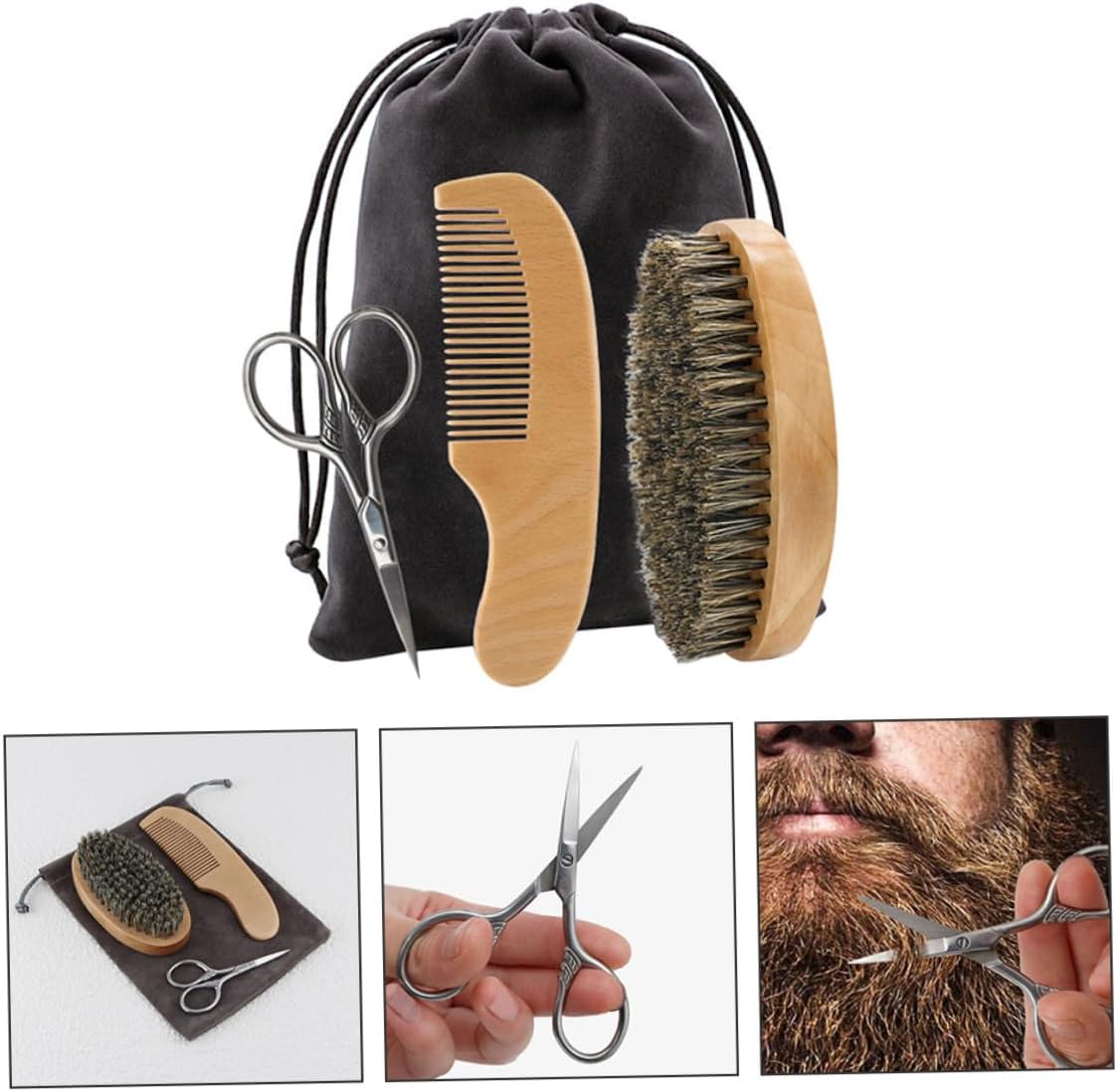 VALICLUD Men's Beard Care Set 5-Piece Grooming Kit Beard Scissors Comb and Brush and Maintenance