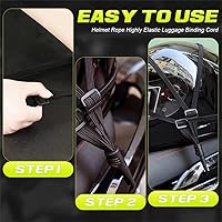 Vista 7 de 2 piezas de correa elástica retráctil de alta calidad para casco de motocicleta en negro, con malla para casco y 2 ganchos (23.6")