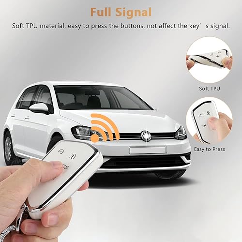 Miniatura 4 de PIFOOG Funda para llavero de TPU con llavero brillante, llaves de entrada sin llave, fundas de protección de botón, color blanco y plateado, Blanco