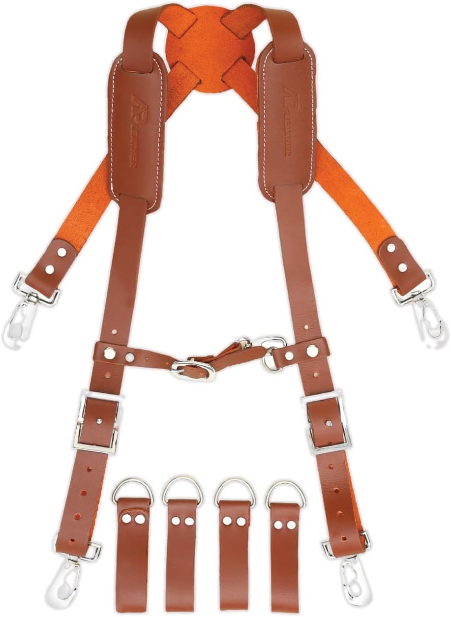 AP LEATHER Pro01 Leather Work Suspenders With Loops FullyAdjustable