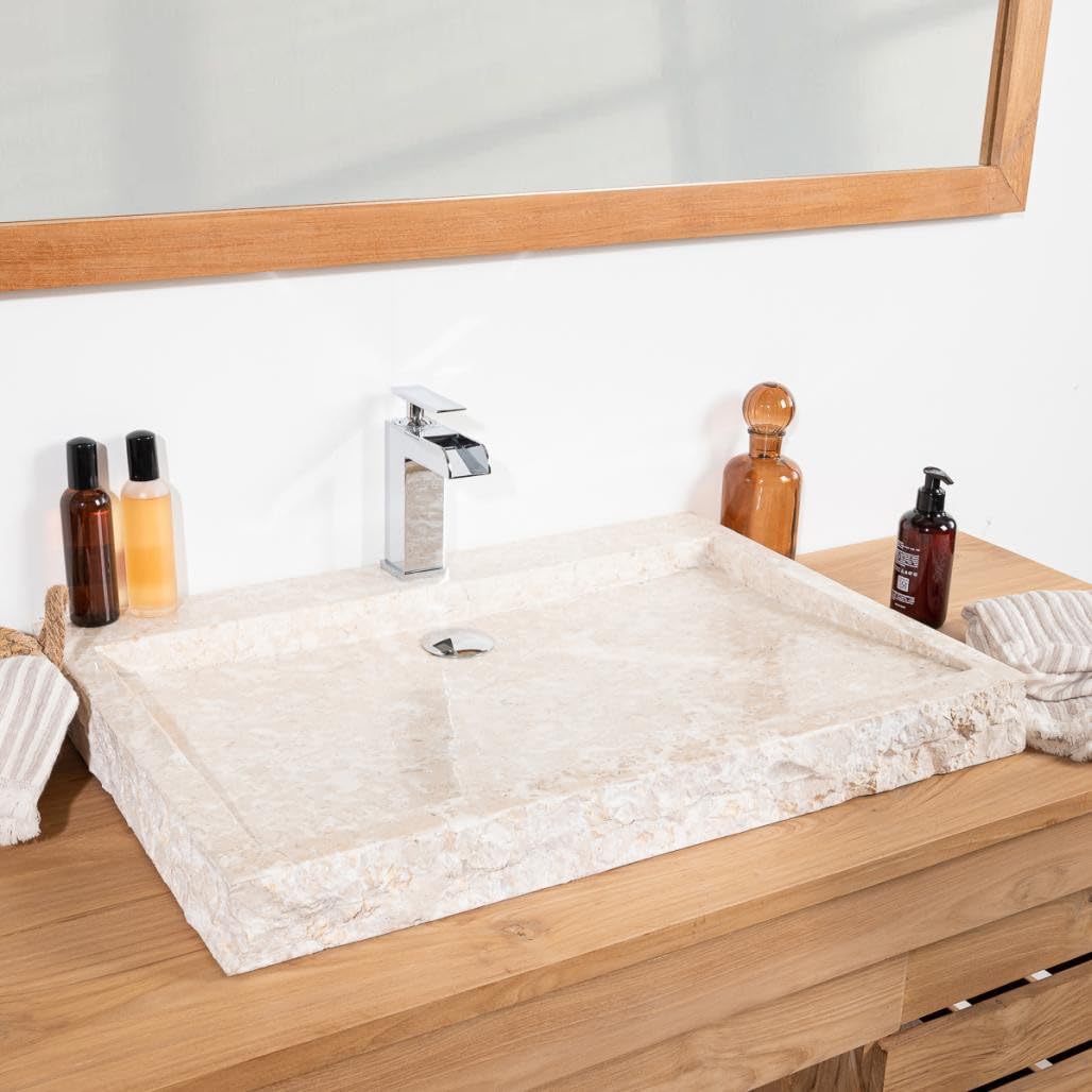 Wanda collection - Grande Vasque 70cm à Poser Rectangle en Pierre marbre Cosy crème