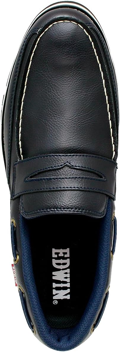 [エドウィン] ローファー メンズ 防水 スリッポン デッキシューズ PUレザー 革靴 スニーカー 耐滑Wグリップ底 おしゃれ 紐なし 靴 EDM4103