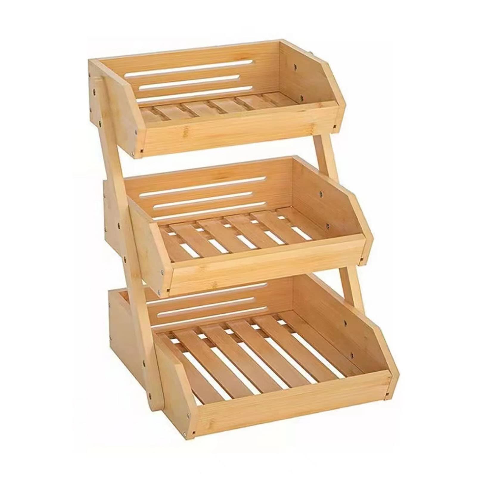 Tyenaza Corbeille à Fruits en Bambou à 3 Niveaux - Support de Bol à Légumes de Grande Capacité Pour Garde-manger de Cuisine, Pommes de Terre (30 * 33 * 41cm)
