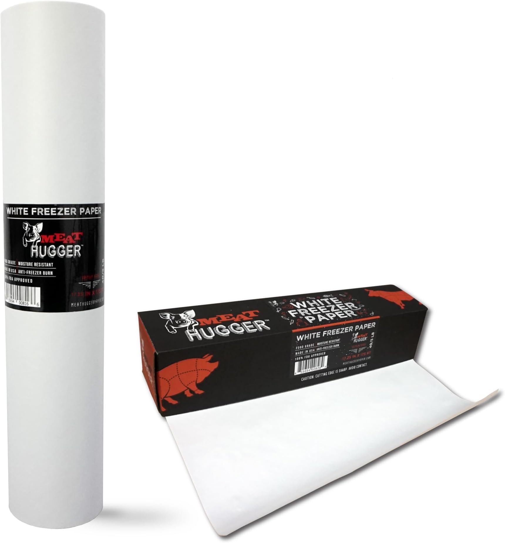 Meat Hugger White Freezer Paper Roll - Poly Coated Moisture Resistant Freezer Paper for Meat Wrapping - Burn Resistant - 17.25 Inch x 175 Feet