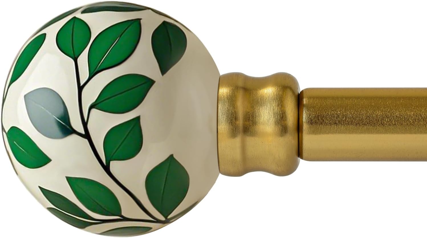 Gormena Gold Curtain Poles for Windows 80-365cm,Adjustable Length,Heavy Duty Metal Curtain Rod with Green Leaf Ceramic Finials,Decorative Drapery Poles for Bedroom, Living Room & Kitchen