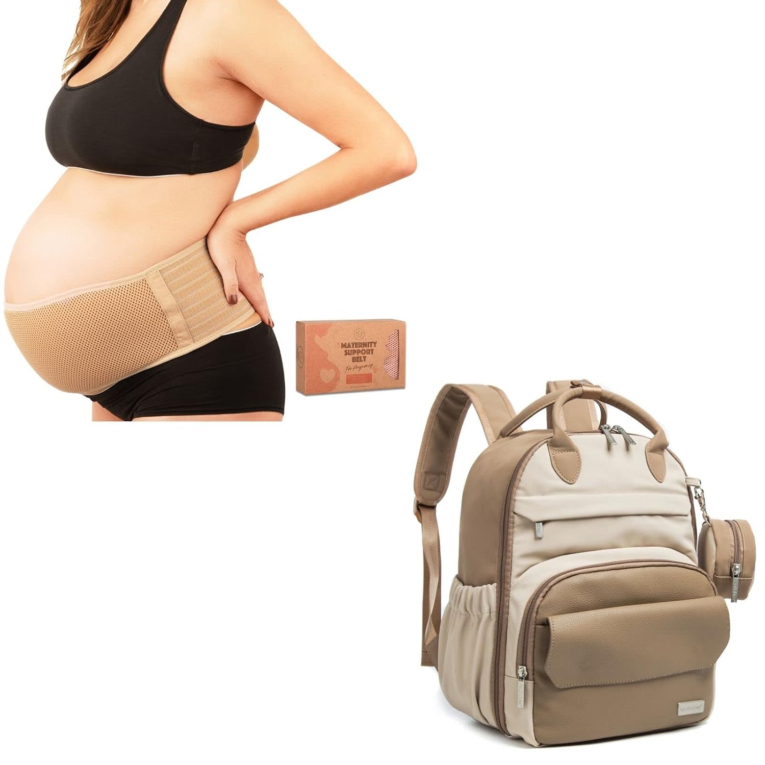 KeaBabies Maternity Belly Band for Pregnancy (Classic Ivory, X-Large) And Diaper Bag Backpack Bundle - Soft & Breathable Pregnancy Belly Support Belt - Maternity Baby Changing Bags