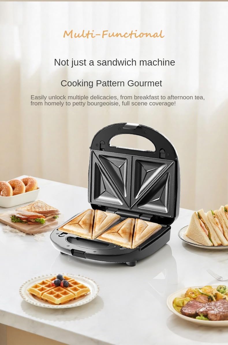 Multi-Functional Electric Sandwich Maker, Panini Press Grill and Waffle Iron Set with Removable Non-Stick Plates, Thermostat Control, Cool Touch Handle (3 in 1)