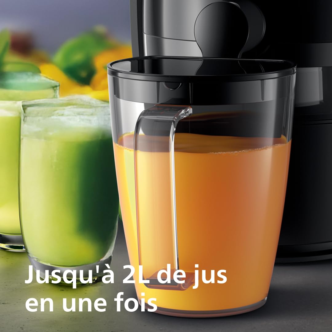 Philips Centrifugeuse Série 3000 - Extracteur de Jus avec cheminée XL 75mm, Technologie QuickClean, Capacité 2 L, Puissance 800W, Facile à assembler et rincer, Jus lisse sans pulpe, noir (HR1856/70)