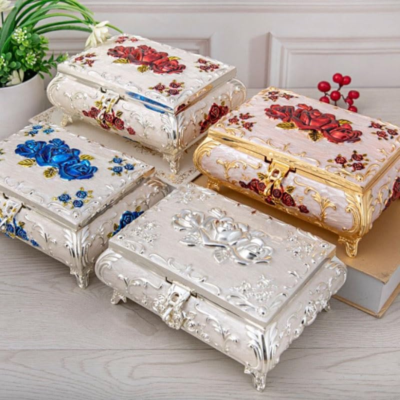 Metal European Retro Jewelry Box Lockable Large Desktop image 2