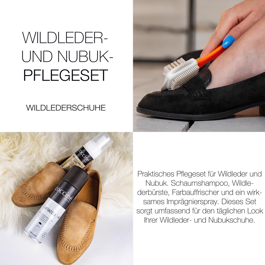 Cocciné - Schuh Pflege Set, Wildleder und Nubuk Pflegeset, Schuhpflege, Schuhreinigung, Farbauffrischung, Wildlederschuhe, Wildlederschuhe Reinigen, Schuh Imprägnierspray