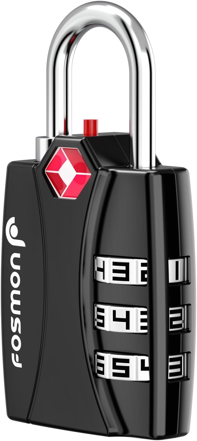 Fosmon TSA Approved Locks for Luggage. Suitcase Locks with Open Alert Indicator, 3 Digit Combination Padlock with Alloy Body for Travel, Backpack Zipper Anti Theft, Locker, Gym, Gun Case, Tent