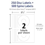 Avery® Printable CD Labels, Matte White, Permanent Adhesive, Laser Printer Compatible, 250 Disc & 500 Spine Labels, Ideal for DVDs, PC Discs, Media Projects & More (5697) – view 3
