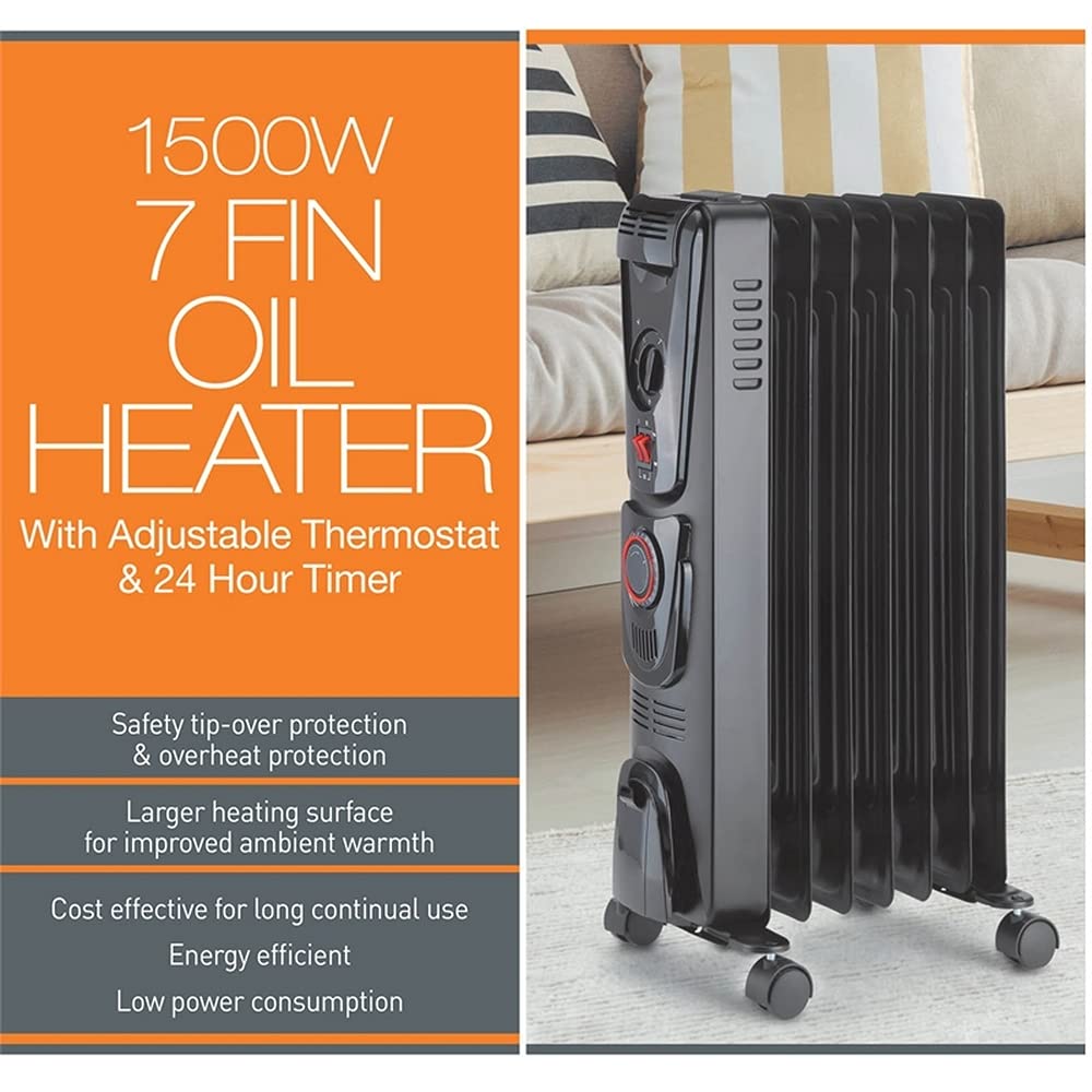 Arlec 1500W 7 Fin Oil Heater with Adjustable Thermostat and 24 hr Timer -  OCH207TBK: Heating: Amazon.com.au