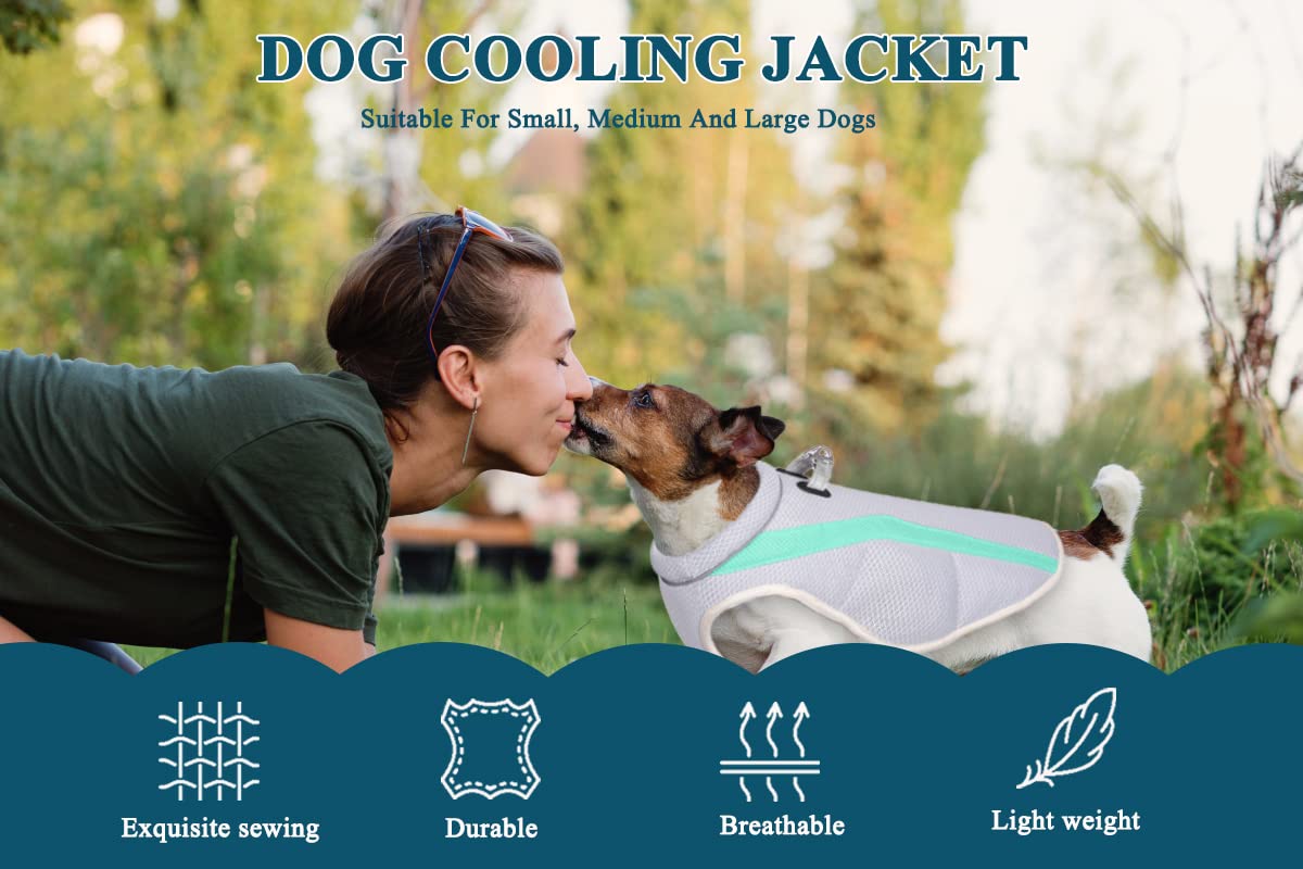 Chaleco con Arnés de Refrigeración para Perros, Chaleco Refrescante Perro, Transpirable Chaqueta, Chaleco de Refrigeración para Mascotas, para Perros Pequeños, Medianos y Grande, Verde XL
