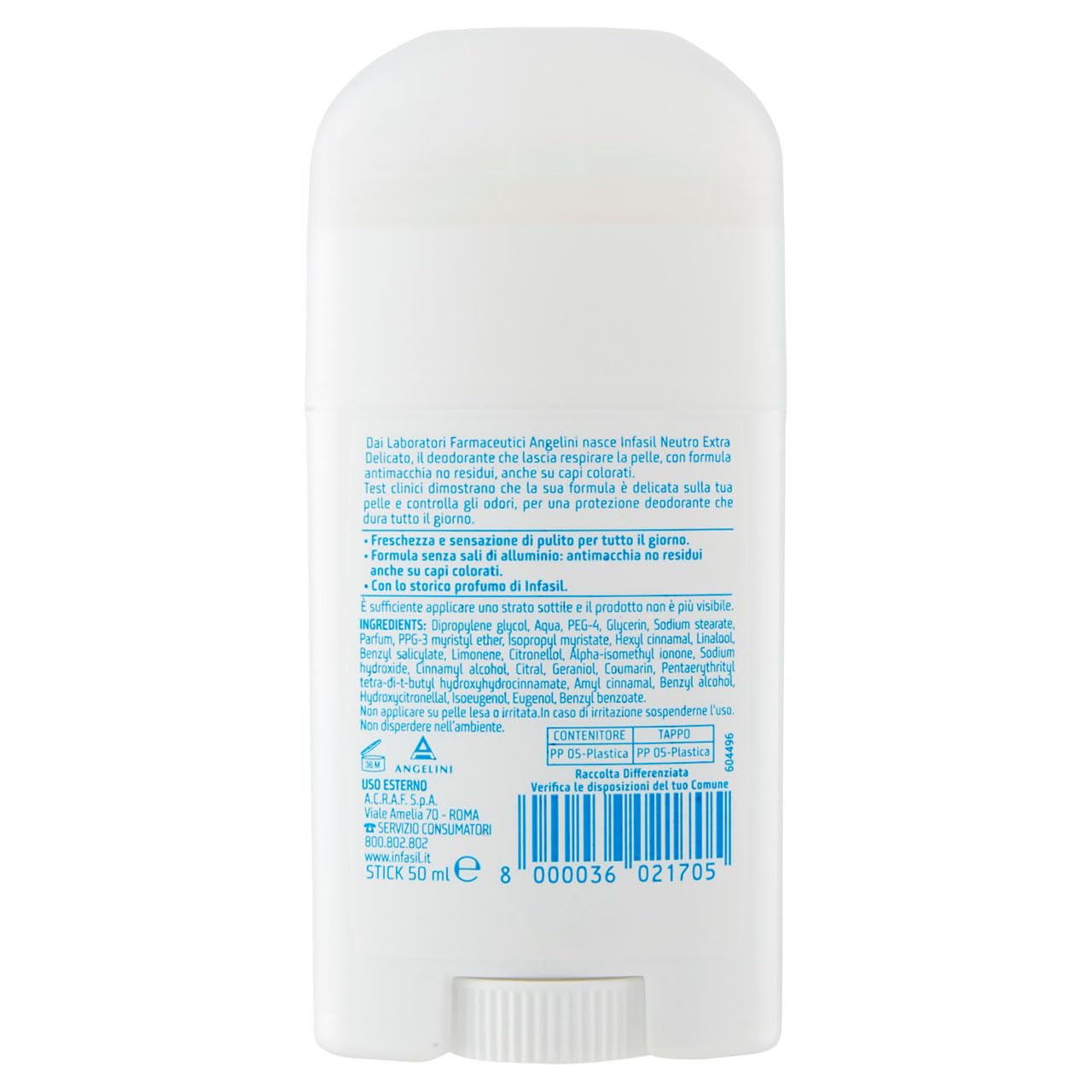12x Infasil Deodorant Neutro Extra Delicato Deo Stick - Deodorante Ohne Aluminiumsalze 50ml + Beni Culinari Kostenloser Schlüsselanhänger