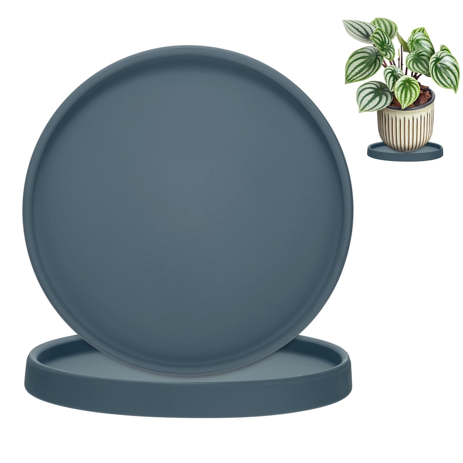 M METERXITY 2-Pack Plant Saucers 7.3 inch ID Ceramic, Dark Blue Round