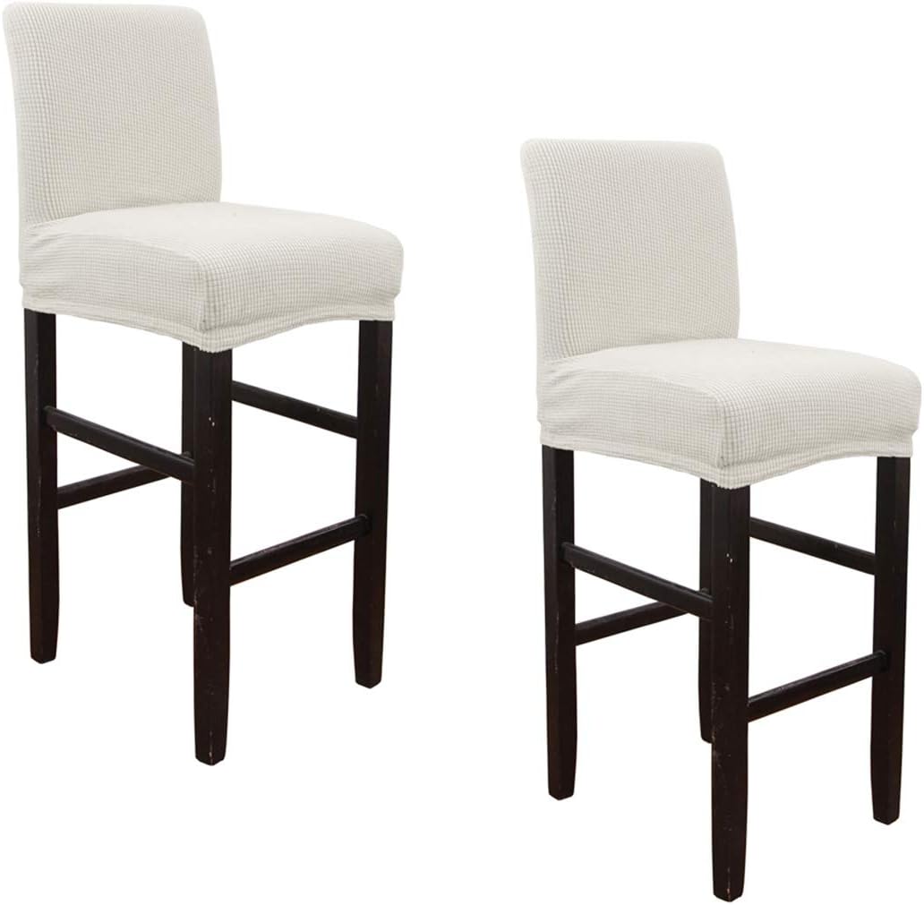 WOMACO Cover for Low Short Back Chair, Stretch Slipcover for Bar Stool Chair - 2 Pack, Ivory